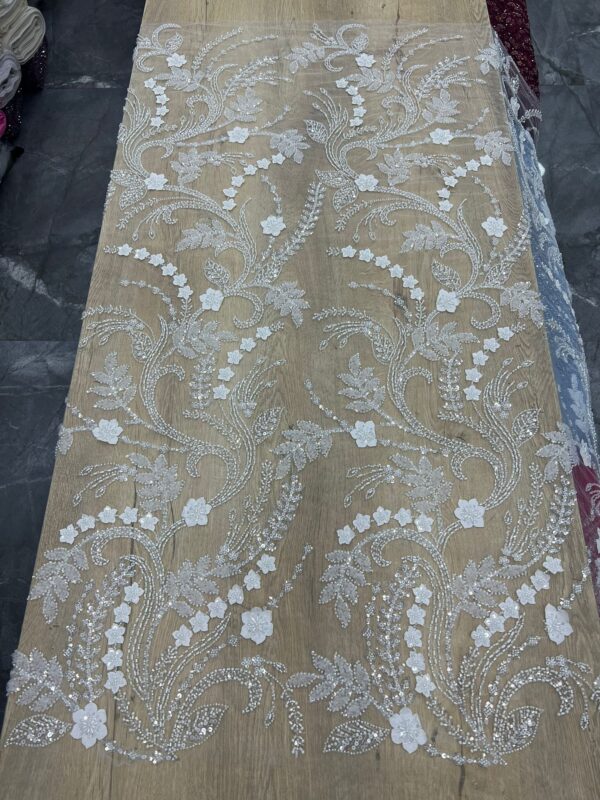 FSL-BRF- FEB- 024 Luxury 3D Petals 
European Bridal Lace – Premium Ivory Wedding Fabrics (5 Yards)