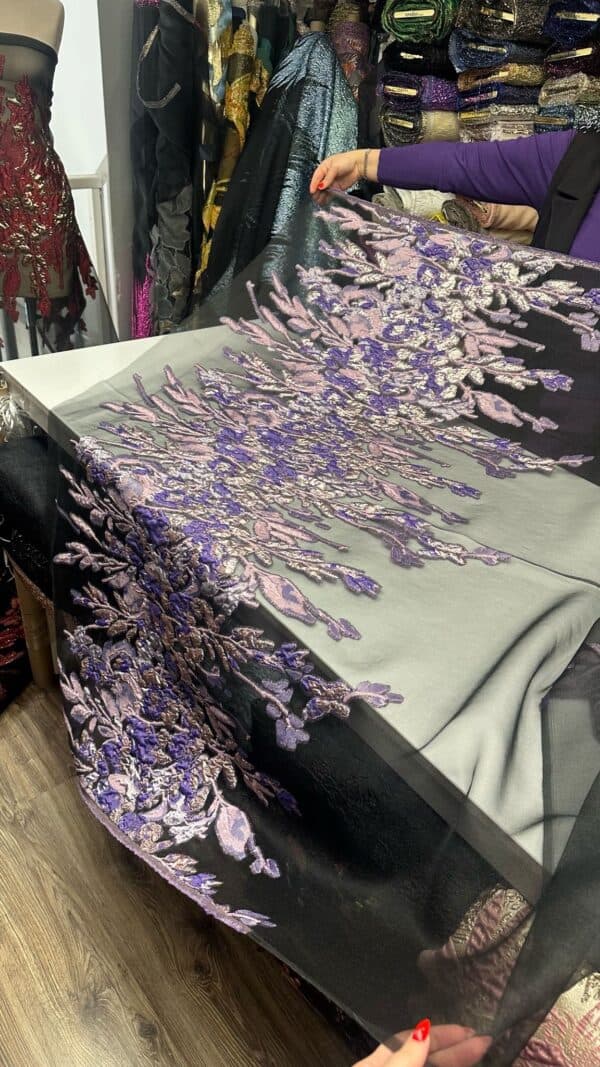 Luxury European Embroidered Brocade – 3D Floral Appliqué for Haute Couture and Bridal Fashion 5 meter - Image 5