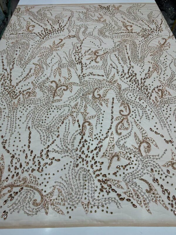 Luxury Embellished Lace Fabric –A Symphony of Colors and Crystals FSL-LEF-FEB-013 - Image 2