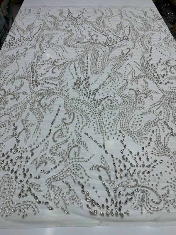 Luxury Embellished Lace Fabric –A Symphony of Colors and Crystals FSL-LEF-FEB-013 - Image 3