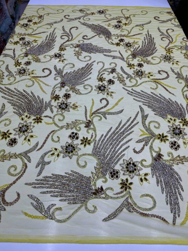 Luxury Embellished Lace Fabric – Exquisite Hand-Embroidered Fabric Collection FSL-LEF-FEB-014 - Image 2