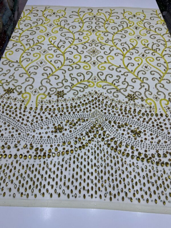 Luxury Embellished Lace Fabric –Hand-Embroidered Fabrics FSL-LEF-FEB-025 - Image 2