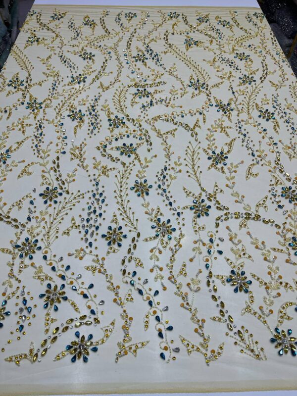 Luxury Embellished Lace Fabric – Exquisite Hand-Embroidered Fabric Collection FSL-LEF-FEB-012 - Image 2