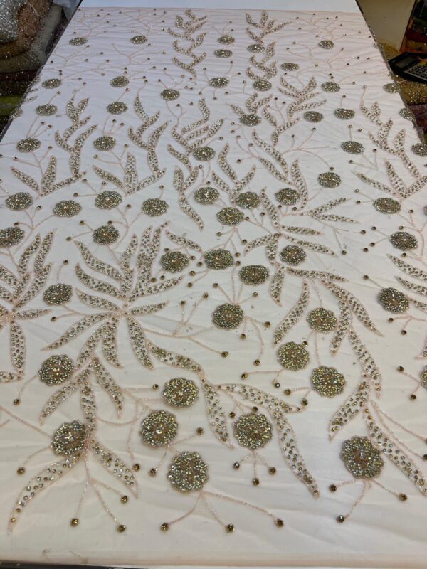 Luxury Embellished Lace Fabric – Exquisite Handcrafted Embroidered Fabrics FSL-LEF-FEB-022 - Image 3