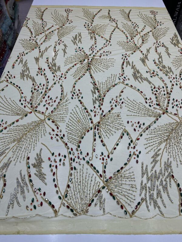 Luxury Embellished Lace Fabric –Hand-Embroidered Fabric Collection FSL-LEF-FEB-039 - Image 3