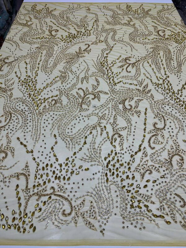 Luxury Embellished Lace Fabric –A Symphony of Colors and Crystals FSL-LEF-FEB-013 - Image 5