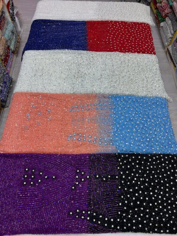 Luxury Embellished Lace Fabrics –Handcrafted multi-coloured Fabrics FSL-LEF-FEB-060 (comes in 4 yards) - Image 3