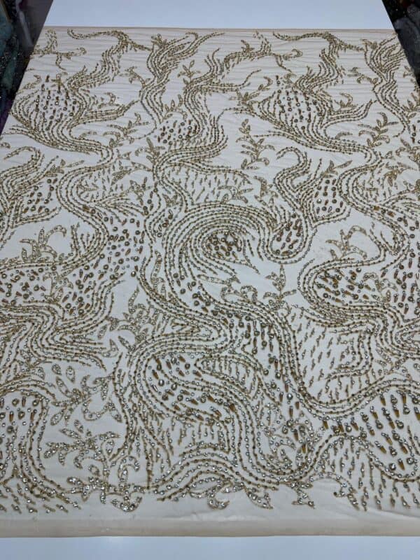 Luxury Embellished Lace Fabrics – Hand-Embroidered Fabrics FSL-LEF-FEB-072 (comes in 4 yards) - Image 2