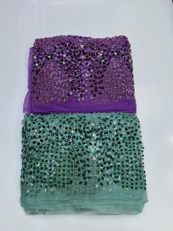 Luxury Embellished Lace Fabrics – Hand-Embroidered Fabrics FSL-LEF-FEB-077 (comes in 4 yards) - Image 2