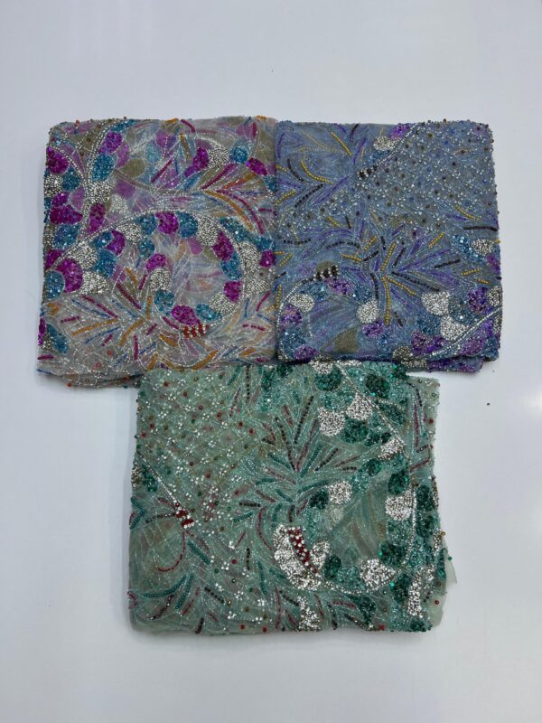 Luxury Embellished Lace Fabrics – Hand-Embroidered Fabrics FSL-LEF-FEB-078 (comes in 4 yards) - Image 3