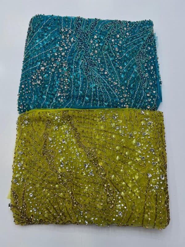 Luxury Embellished Lace Fabrics – Hand-Embroidered Fabrics FSL-LEF-FEB-079 (comes in 4 yards) - Image 3