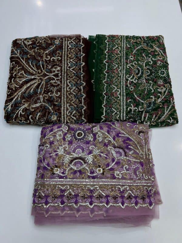 Luxury Embellished Lace Fabrics – Hand-Embroidered Fabrics FSL-LEF-FEB-087  (comes in 4 yards) - Image 2