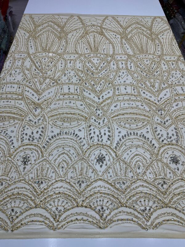 Luxury Embellished Lace Fabrics – Hand-Embroidered Fabrics FSL-LEF-FEB-088  (comes in 4 yards) - Image 2