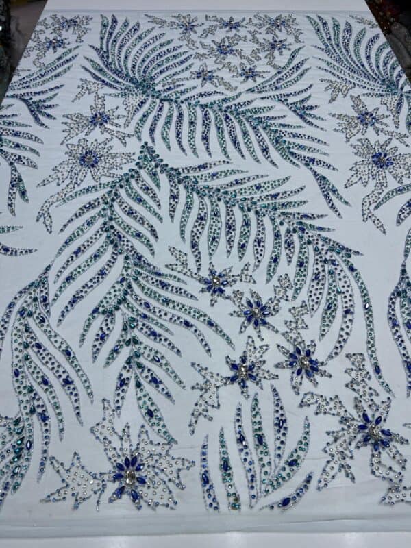 Luxury Embellished Lace Fabrics – Hand-Embroidered Fabrics FSL-LEF-FEB-100 (4 yards) - Image 2