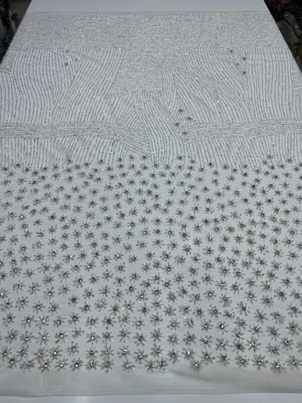 Luxury Embellished Lace Fabrics –Handcrafted multi-coloured Fabrics FSL-LEF-FEB-060 (comes in 4 yards) - Image 2