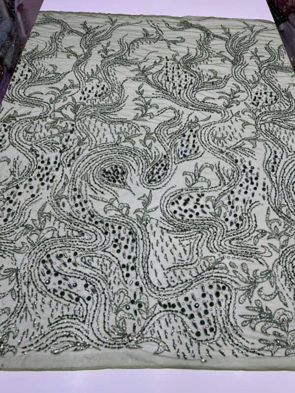 Luxury Embellished Lace Fabrics – Hand-Embroidered Fabrics FSL-LEF-FEB-072 (comes in 4 yards) - Image 3