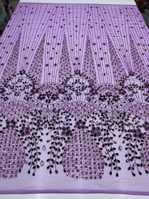 Luxury Embellished Lace Fabrics – Hand-Embroidered Fabrics FSL-LEF-FEB-077 (comes in 4 yards) - Image 3