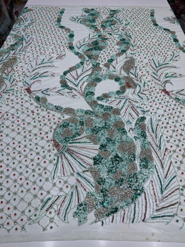 Luxury Embellished Lace Fabrics – Hand-Embroidered Fabrics FSL-LEF-FEB-078 (comes in 4 yards) - Image 4