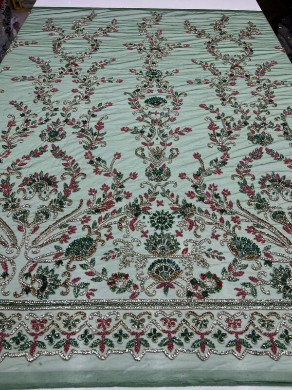 Luxury Embellished Lace Fabrics – Hand-Embroidered Fabrics FSL-LEF-FEB-087  (comes in 4 yards) - Image 3