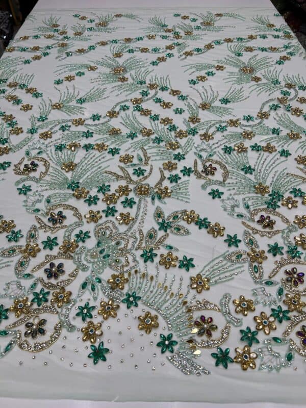 Luxury Embellished Lace Fabrics – Hand-Embroidered Fabrics FSL-LEF-FEB-097  (4 yards) - Image 6