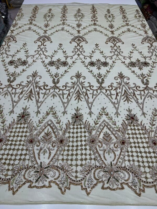 Luxury Embellished Lace Fabrics – Hand-Embroidered Fabrics FSL-LEF-FEB-099  (4 yards) - Image 2