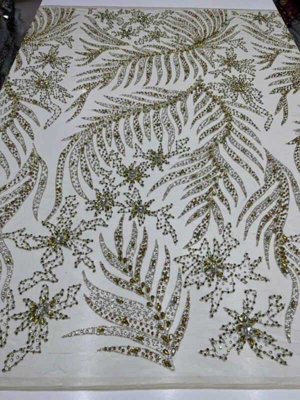 Luxury Embellished Lace Fabrics – Hand-Embroidered Fabrics FSL-LEF-FEB-100 (4 yards) - Image 3