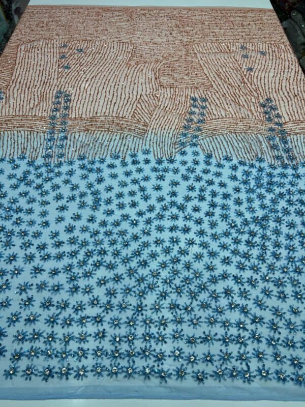 Luxury Embellished Lace Fabrics –Handcrafted multi-coloured Fabrics FSL-LEF-FEB-060 (comes in 4 yards) - Image 4