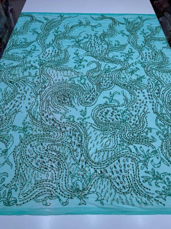 Luxury Embellished Lace Fabrics – Hand-Embroidered Fabrics FSL-LEF-FEB-072 (comes in 4 yards) - Image 4
