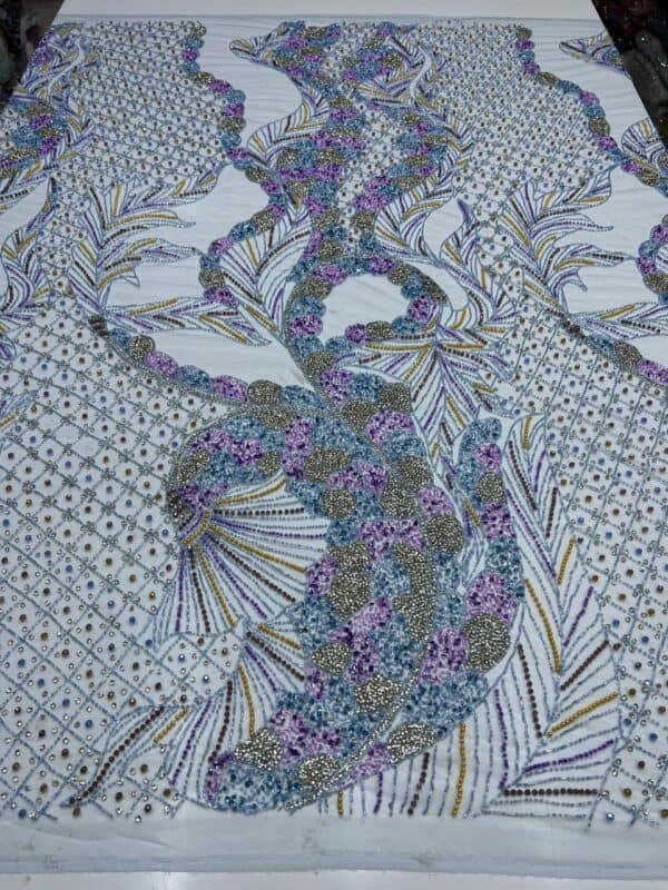 Luxury Embellished Lace Fabrics – Hand-Embroidered Fabrics FSL-LEF-FEB-078 (comes in 4 yards) - Image 2