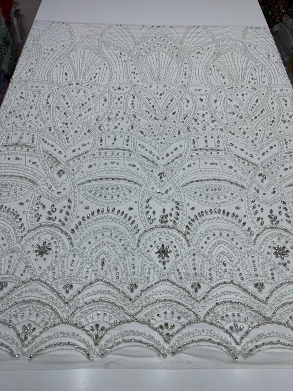 Luxury Embellished Lace Fabrics – Hand-Embroidered Fabrics FSL-LEF-FEB-088  (comes in 4 yards) - Image 4