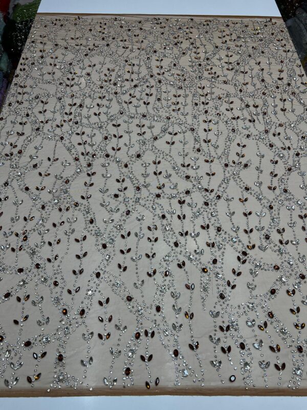 Luxury Embellished Lace Fabrics – Hand-Embroidered Fabrics FSL-LEF-FEB-089  (comes in 4 yards) - Image 4