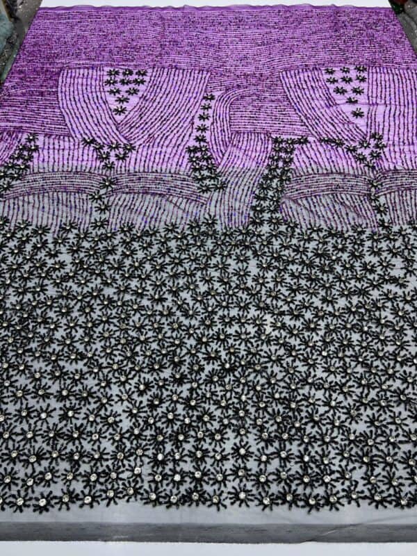 Luxury Embellished Lace Fabrics –Handcrafted multi-coloured Fabrics FSL-LEF-FEB-060 (comes in 4 yards) - Image 5