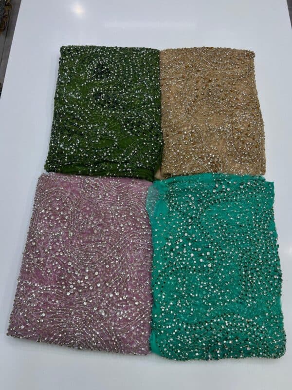 Luxury Embellished Lace Fabrics – Hand-Embroidered Fabrics FSL-LEF-FEB-072 (comes in 4 yards) - Image 5