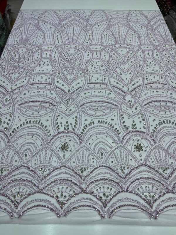 Luxury Embellished Lace Fabrics – Hand-Embroidered Fabrics FSL-LEF-FEB-088  (comes in 4 yards) - Image 5