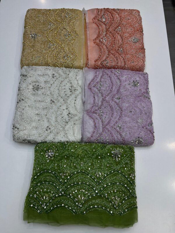 Luxury Embellished Lace Fabrics – Hand-Embroidered Fabrics FSL-LEF-FEB-088  (comes in 4 yards) - Image 6
