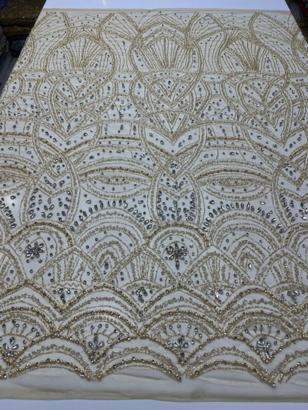 Luxury Embellished Lace Fabrics – Hand-Embroidered Fabrics FSL-LEF-FEB-107 (4 yards) - Image 2