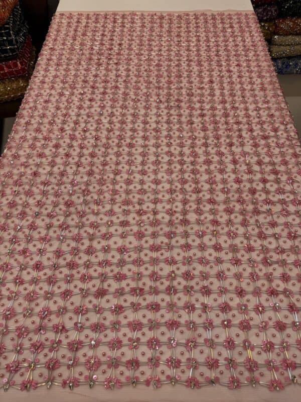 Hand-Beaded Net Fabric