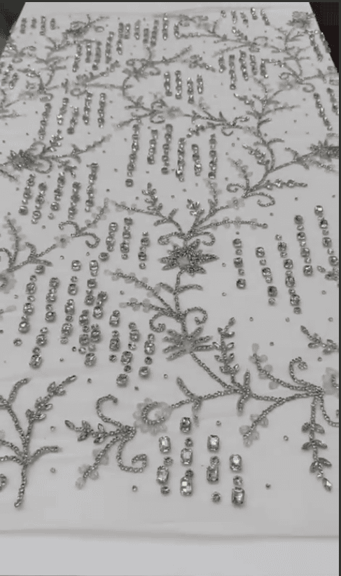 Silver Crystal Floral Embellished Fabric