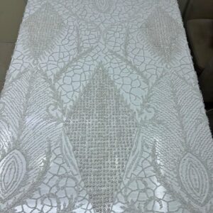 White Beaded Lace Fabric
