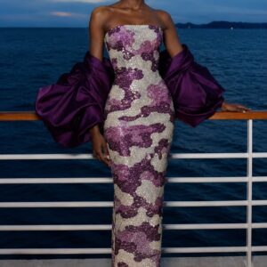 Purple Embellished Lace Fabric