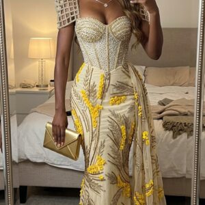 Champagne Gold Embellished Lace